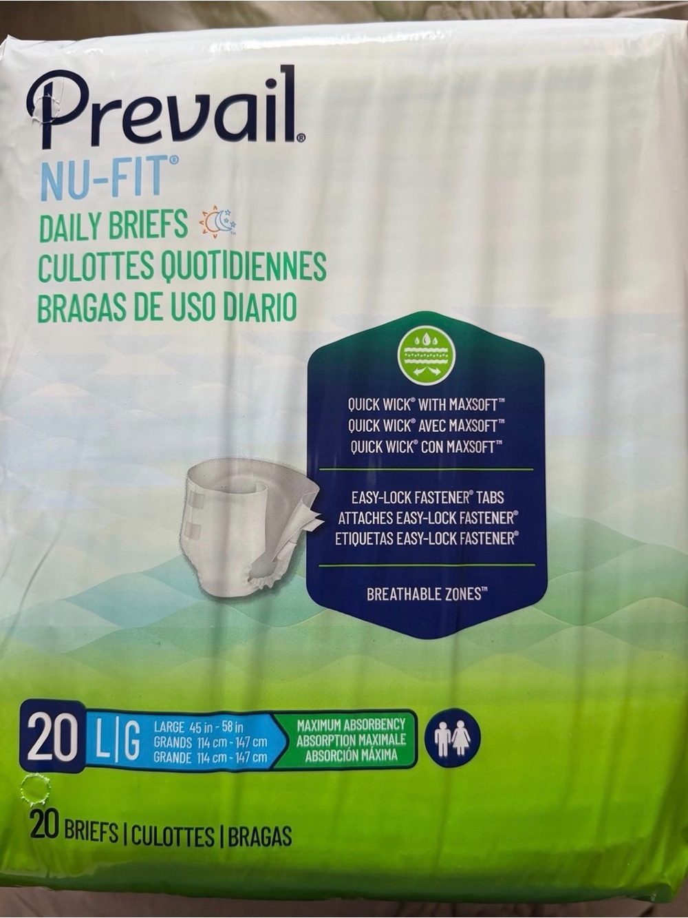Prevail Daily Underwear size Large 20 Count Pack